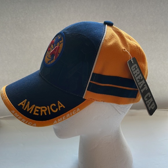 Club America Soccer Mexico futbol NWT baseball hat cap rare 2 stripe blue & gold